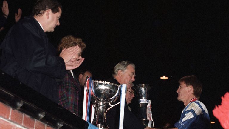 Rangers captain Richard Gough lifts the League Cup in 1989
