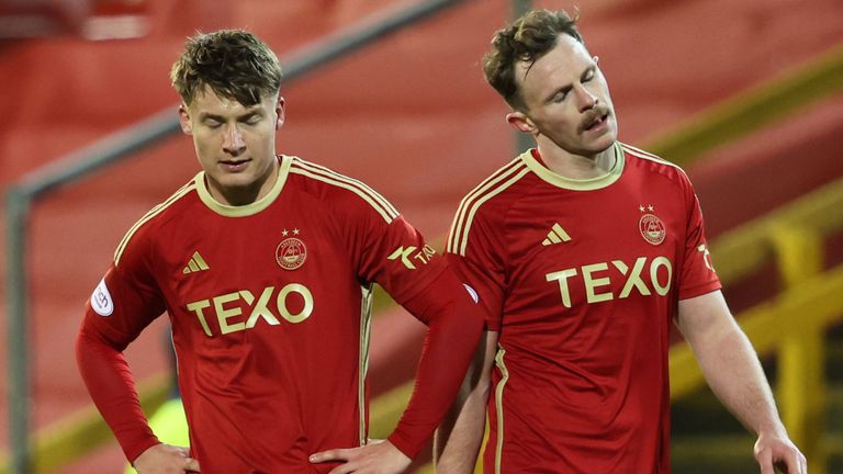 Aberdeen's James McGarry (left) and Nicky Devlin look dejected at full-time 