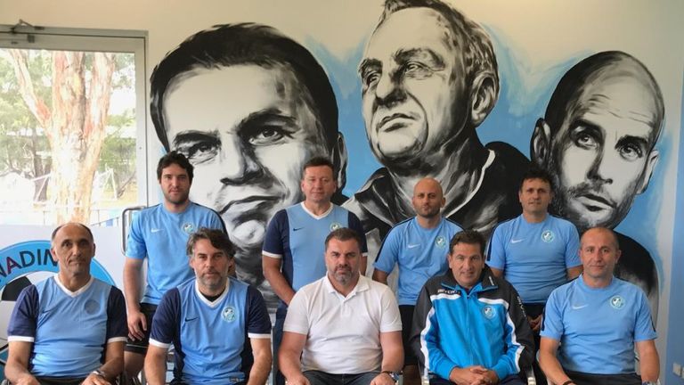 "Ange's programme here can't be compromised," says Dimitrakis in the front row, second from the right next to Postecoglou