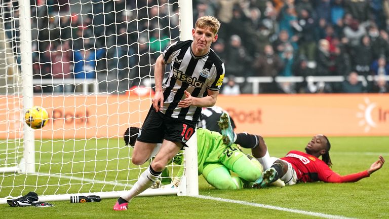 Anthony Gordon wheels away from goal after putting Newcastle in front