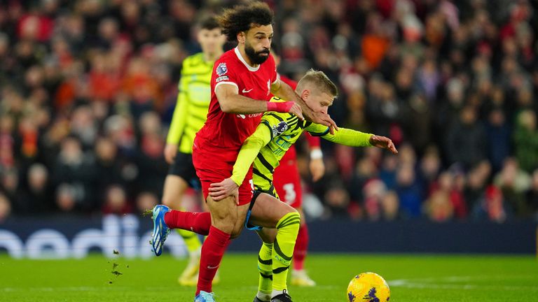 Oleksandr Zinchenko had a difficult afternoon at Anfield