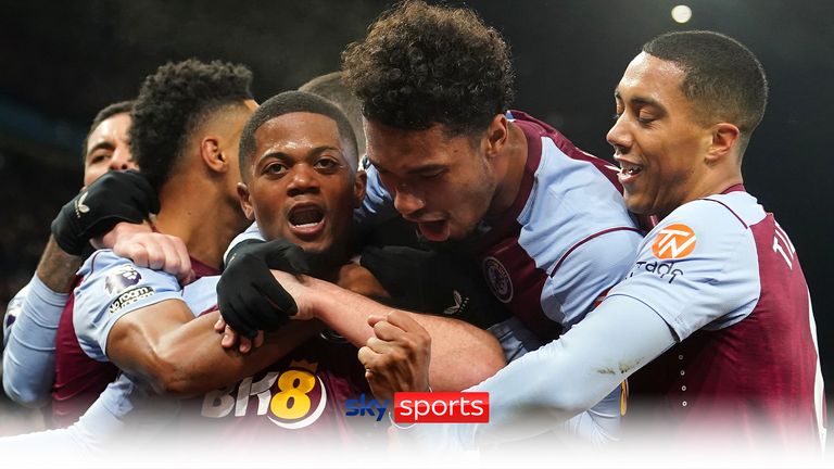 Aston Villa&#39;s Leon Bailey celebrates scoring their side&#39;s first goal of the game during the Premier League match at Villa Park, Birmingham. Picture date: Wednesday December 6, 2023.