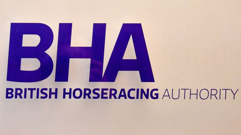 A general view of signage at the London headquarters of the British Horseracing Authority