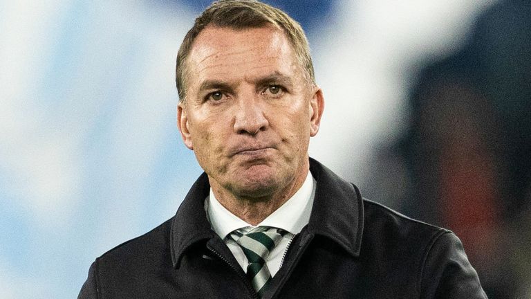 ROME, ITALY - NOVEMBER 28: Celtic Manager Brendan Rodgers looks dejected at full time during a UEFA Champions League group stage match between S.S. Lazio and Celtic at Stadio Olimpico, on November 28, 2023, in Rome, Italy.  (Photo by Craig Foy / SNS Group)