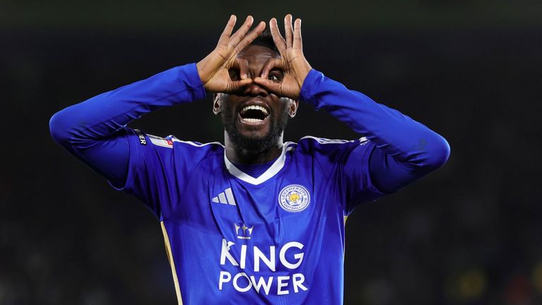 Wilfred Ndidi celebrates after scoring in Leicester's 4-0 rout of Plymouth