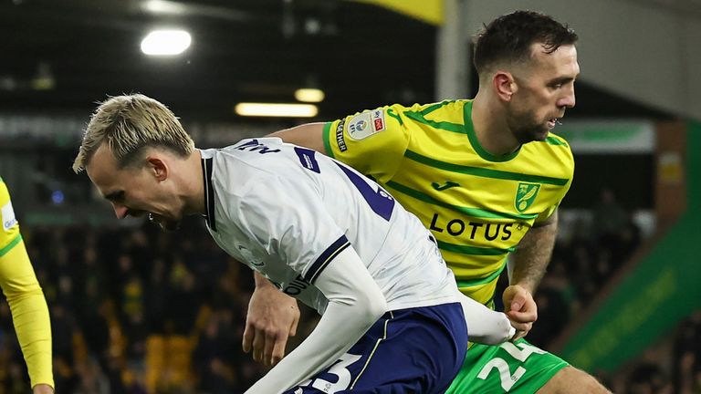 Liam Millar is tackled by Shane Duffy 