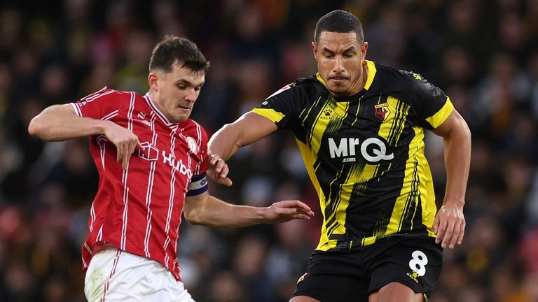 Jason Knight holds off Jake Livermore during Bristol City's emphatic win at Watford