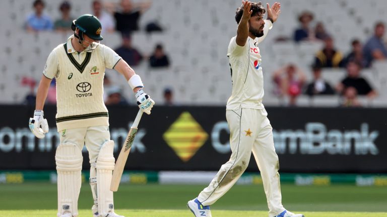 Pakistan's Aamer Jamal dismissed Australia's Steve Smith after a successful caught behind review