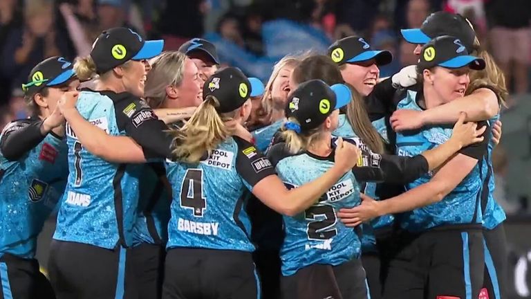 A dramatic final over saw Adelaide Strikers prevail by just three runs over Brisbane Heat as they won successive WBBL titles.