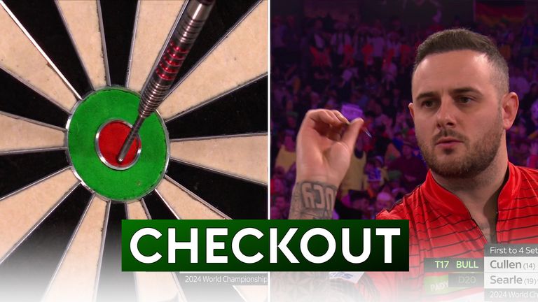 Cullen hits the bullseye for this 121 checkout against Searle