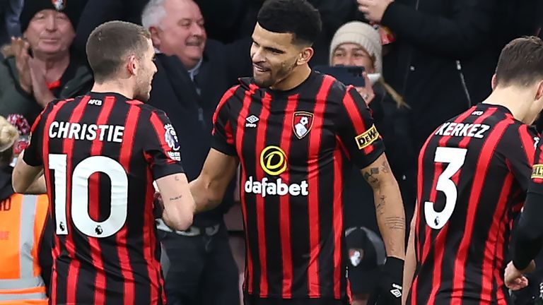Dominic Solanke celebrates after putting Bournemouth back in front