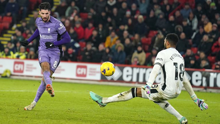 Liverpool's Dominik Szoboszlai scores their side's second goal of the game