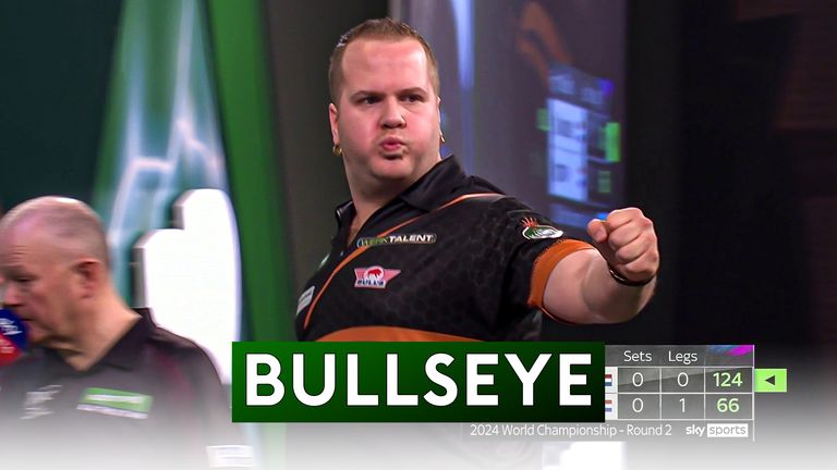 Dirk van Duijvenbode hit a 124 checkout by finishing on the bullseye to break Boris Krcmar in the opening set