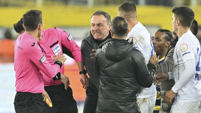 Ankaragucu president Faruk Koca punches referee Halil Umut Meler