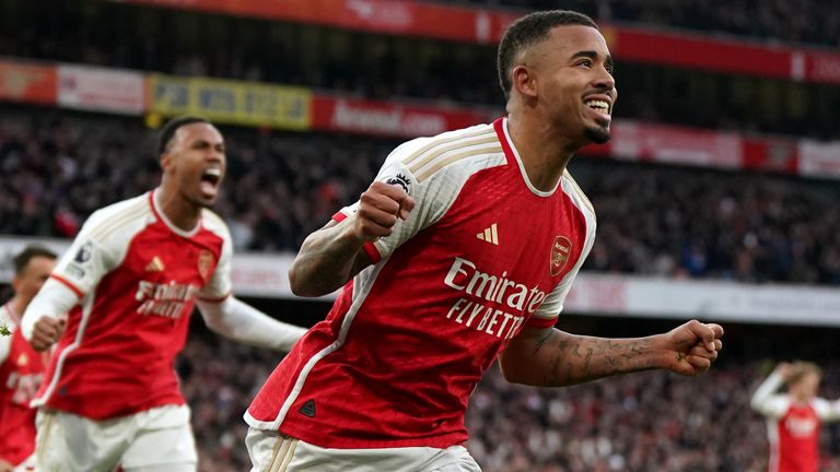 Gabriel Jesus celebrates his goal for Arsenal