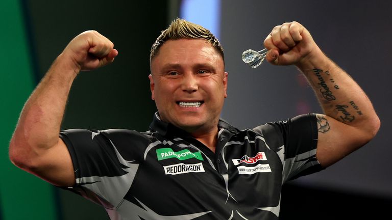 Gerwyn Price celebrates his second-round win over Connor Scutt at the World Darts Championship