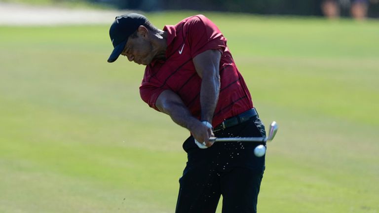 Tiger Woods, of the United States, hits from the second fairway during the final round of the Hero World Challenge PGA Tour at the Albany Golf Club, in New Providence, Bahamas, Sunday, Dec. 3, 2023. (AP Photo/Fernando Llano)