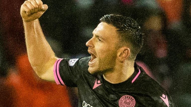 ABERDEEN, SCOTLAND - DECEMBER 30: St Mirren's Greg Kiltie celebrates scoring to make it 3-0 during a cinch Premiership match between Aberdeen and St Mirren at Pittodrie Stadium, on December 30, 2023, in Aberdeen, Scotland. (Photo by Mark Scates / SNS Group)