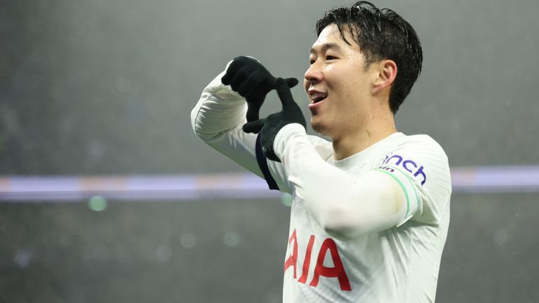 Heung-min Son celebrates after scoring Tottenham&#39;s second goal