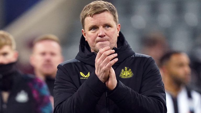 Eddie Howe reacts as Newcastle lost to AC Milan to exit the Champions League