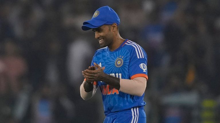 India's captain Suryakumar Yadav celebrates the win in the fourth T20 cricket match against Australia