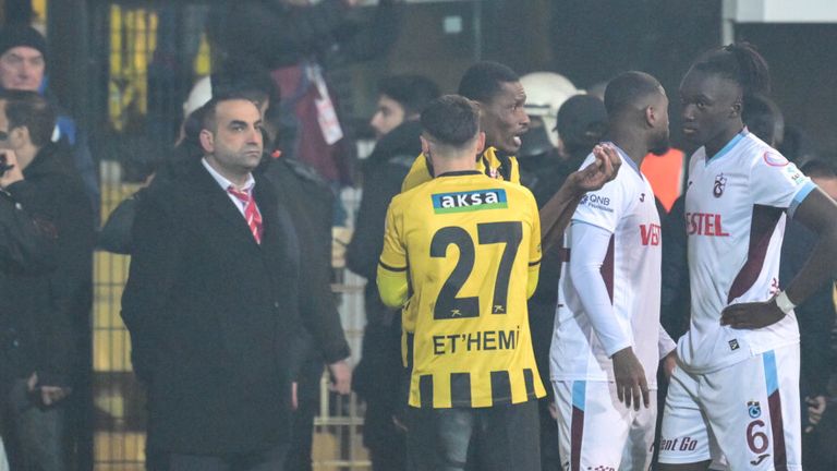 Istanbulspor's players were taken off the pitch by their president leaving Trabzonspor's players bemused