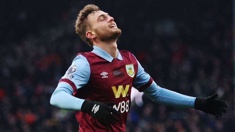 Jacob Bruun Larsen celebrates after doubling Burnley's lead