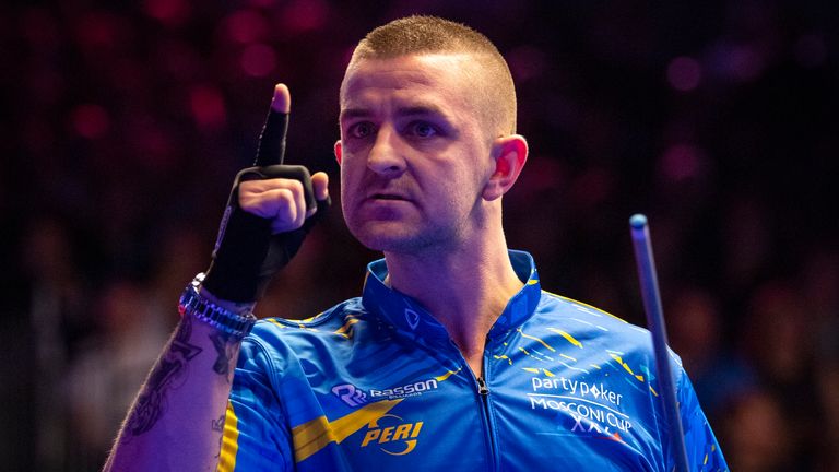 LONDON, ENGLAND - DECEMBER 05: Jayson Shaw of Team Europe celebrates as Team Europe take on Team USA during the Mosconi Cup at Alexandra Palace on December 5, 2018 in London, England. (Photo by Justin Setterfield/Getty Images)