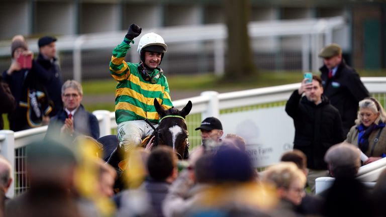 Jonbon and Nico De Boinville after winning the Tingle Creek Chase at Sandown