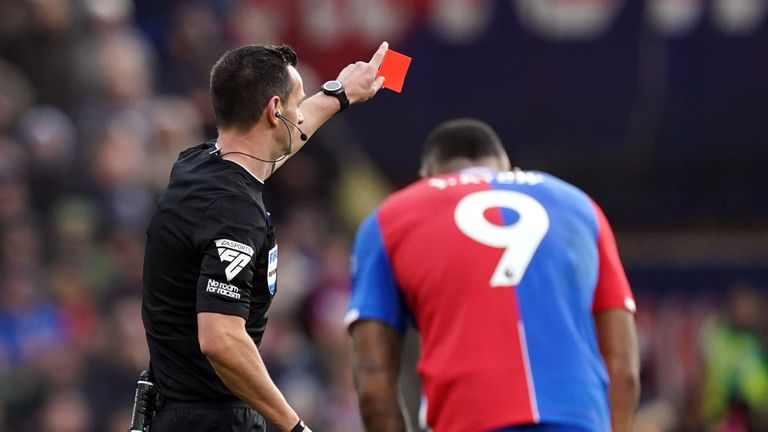 Jordan Ayew was sent off in the 75th minute after two questionable bookings