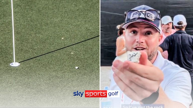 Spieth gifts fan signed rock after nearly holing it in trick shot!