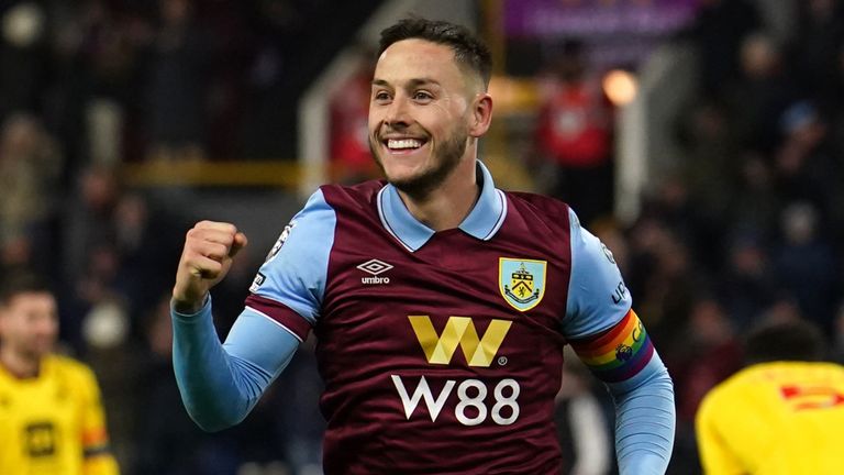 Burnley's Josh Brownhill celebrates scoring their fifth goal