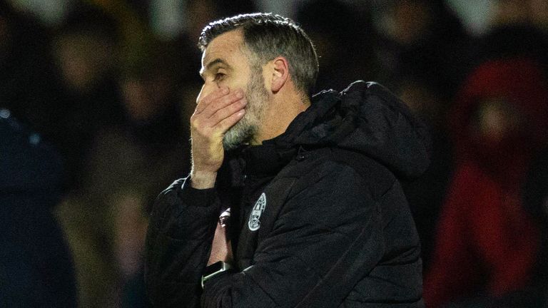 DINGWALL, SCOTLAND - DECEMBER 05: Motherwell manager Stuart Kettlewell looks dejected during a cinch Premership match betweeen Ross County and Motherwell at the Global Energy Stadium, on December 05,2023, in Dingwall, Scotland.  (Photo by Craig Foy / SNS Group)