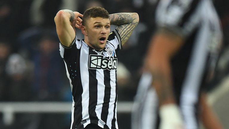 Kieran Trippier reacts after his free-kick strikes the crossbar