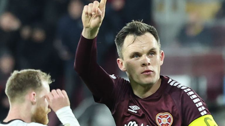 EDINBURGH, SCOTLAND - DECEMBER 30: Hearts' Lawrence Shankland celebrates fater making it 2-2 during a cinch Premiership match between Heart of Midlothian and Ross County at Tynecastle Park, on December 30, 2023, in Edinburgh, Scotland. (Photo by Roddy Scott / SNS Group)