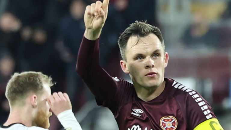 EDINBURGH, SCOTLAND - DECEMBER 30: Hearts&#39; Lawrence Shankland celebrates fater making it 2-2 during a cinch Premiership match between Heart of Midlothian and Ross County at Tynecastle Park, on December 30, 2023, in Edinburgh, Scotland. (Photo by Roddy Scott / SNS Group)