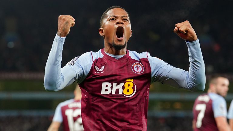 Aston Villa's Leon Bailey celebrates scoring 