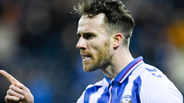 KILMARNOCK, SCOTLAND - DECEMBER 23: Kilmarnock&#39;s Marley Watkins celebrates after scoring to make it 2-0 during a cinch Premiership match between Kilmarnock and St Johnstone at Rugby Park, on December 23, 2023, in Kilmarnock, Scotland. (Photo by Rob Casey / SNS Group)