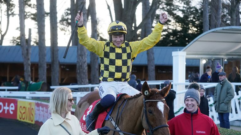 Paul Townend celebrates as State Man is led back into the winner's enclosure