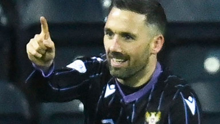 KILMARNOCK, SCOTLAND - DECEMBER 23: St Johnstone's Nicky Clark celebrates after scoring to make it 2-1 during a cinch Premiership match between Kilmarnock and St Johnstone at Rugby Park, on December 23, 2023, in Kilmarnock, Scotland. (Photo by Rob Casey / SNS Group)