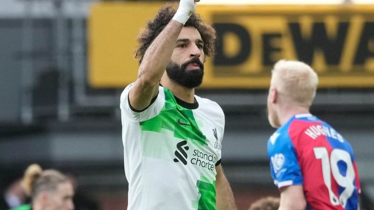 Mohamed Salah celebrates after equalising for Liverpool at Crystal Palace
