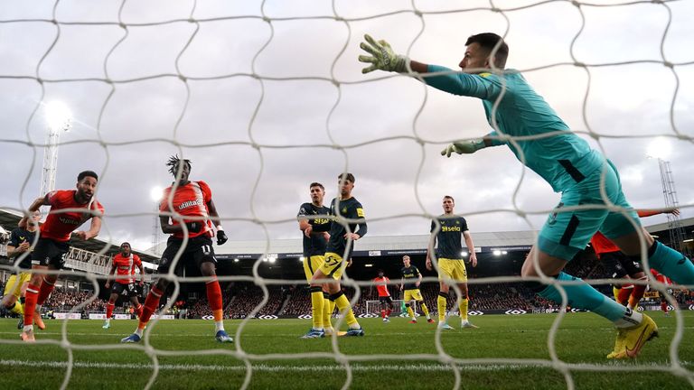 Andros Townsend heads Luton in front against Newcastle