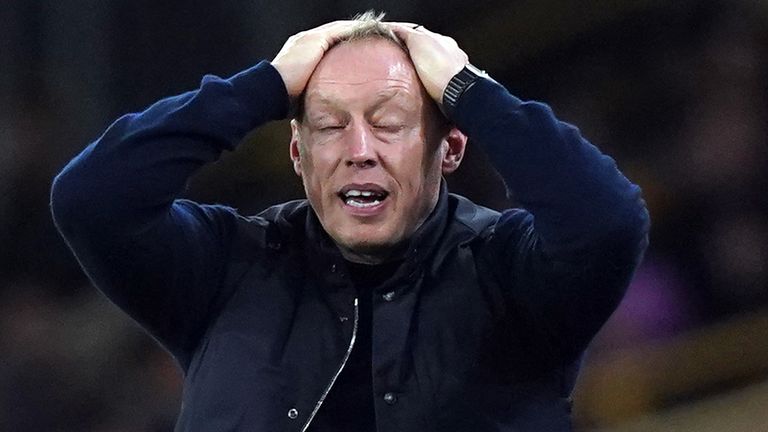 Nottingham Forest manager Steve Cooper shows his frustration on the touchline at Molineux