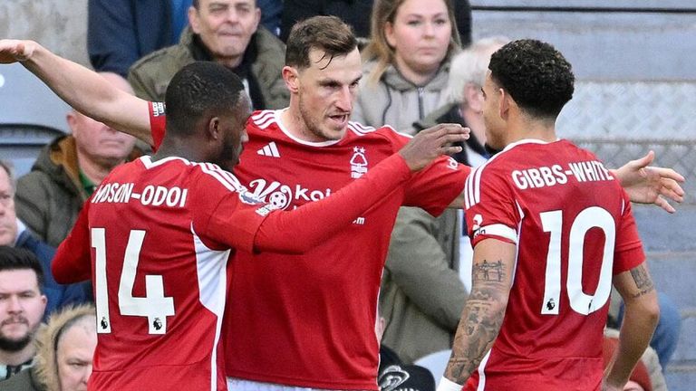 Chris Wood celebrates after equalising for Nottingham Forest at Newcastle