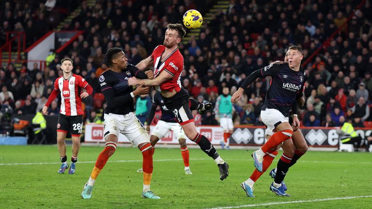 Jack Robinson heads into his own net to bring Luton Town level with Sheffield United