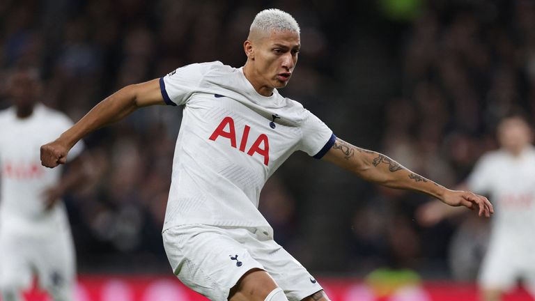 Richarlison plays a pass early on in Spurs' clash with Newcastle