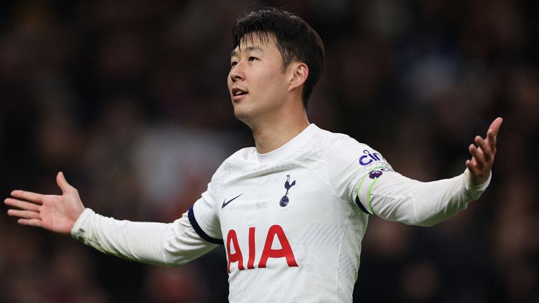 Heung-Min Son celebrates after converting a penalty to put Spurs 4-0 up against Newcastle
