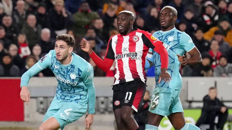 Yoane Wissa pulls a goal back for Brentford against Wolves