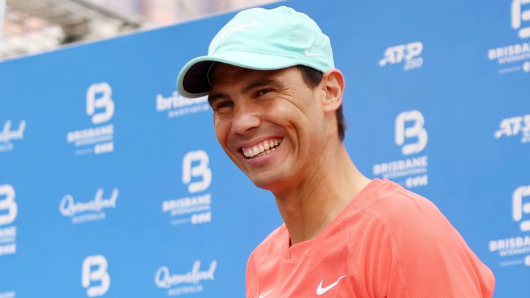 Rafael Nadal of Spain smiles during a public appearance in the Queen Street Mall, ahead of the Brisbane International tennis tournament in Brisbane, Australia, Friday, Dec. 29, 2023. (AP Photo/Tertius Pickard)
