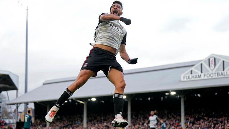 Fulham's Raul Jimenez celebrates after scoring his side's first goal